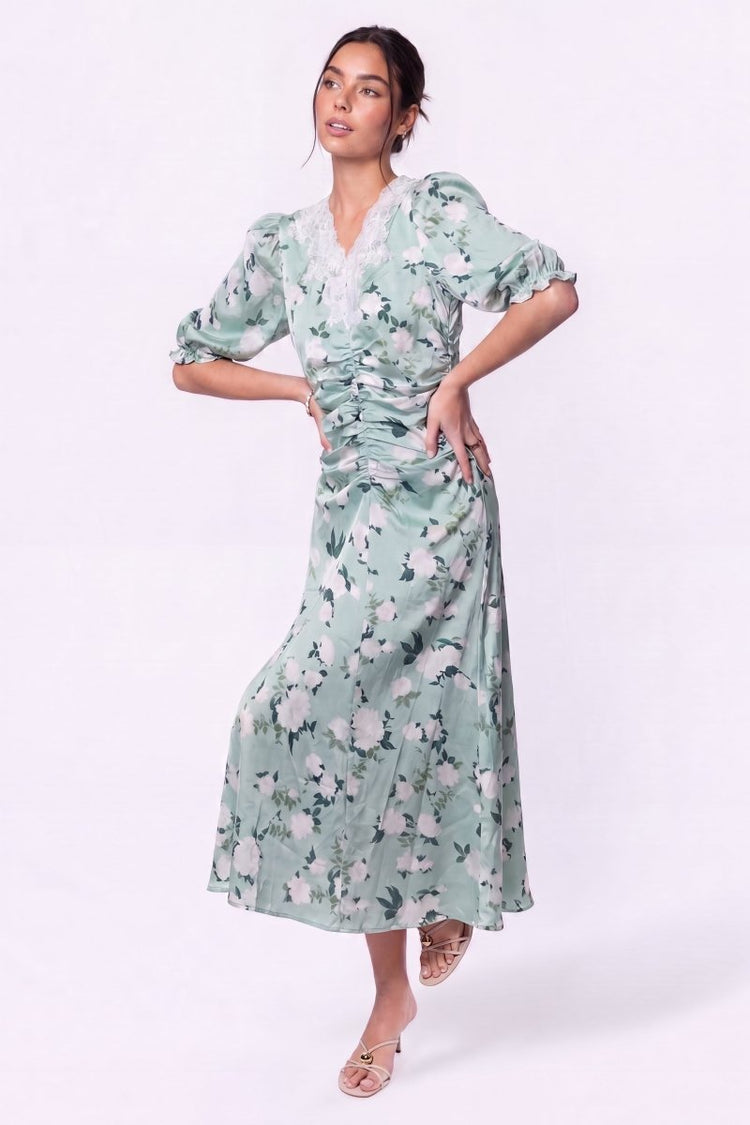 Lina Dress (green Pattern) S view 2 (dress) - lena green dress, lime green dress near me, edward green  - shop at us.meeeshop