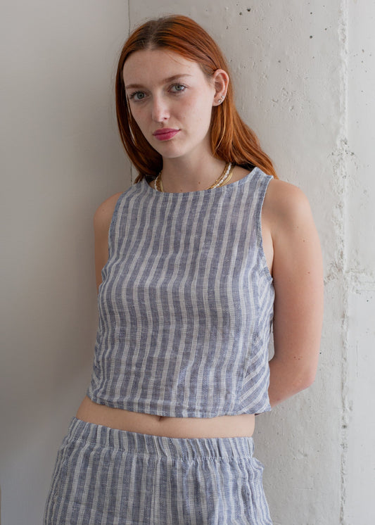 Linen Button Back Tank in S view 2 - Linen Button Tank Top