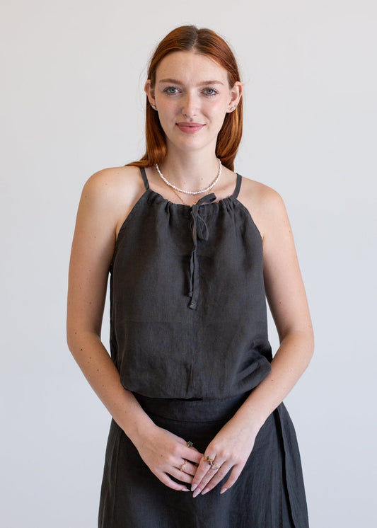 Linen Halter Tank in XS view 2 - Linen Halter Tank Top