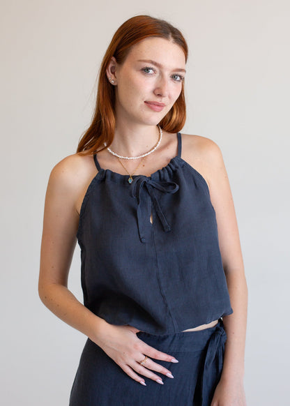 Linen Halter Tank in XS view 3 - Linen Halter Tank Top