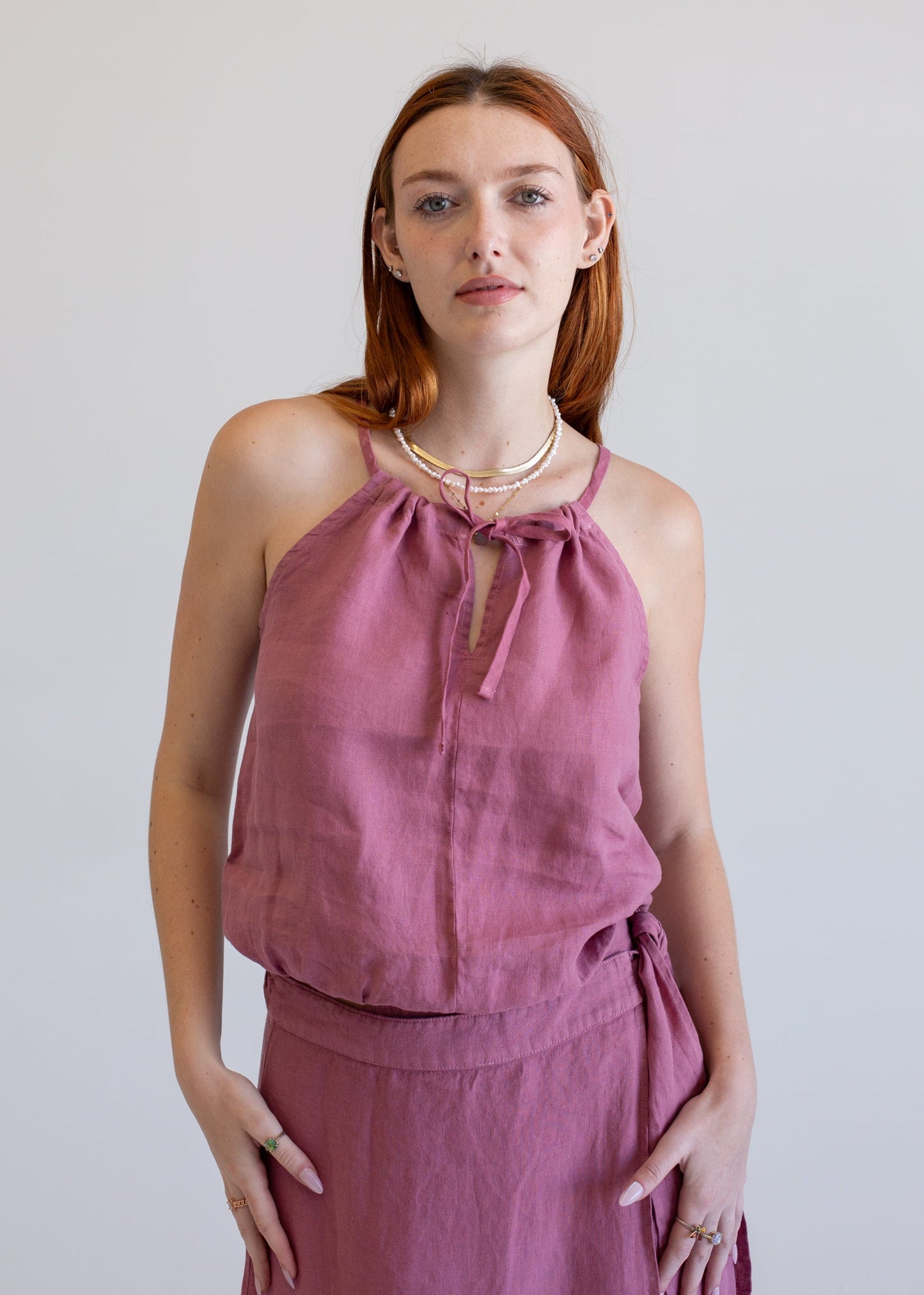 Linen Halter Tank in XS view 4 - Linen Halter Tank Top