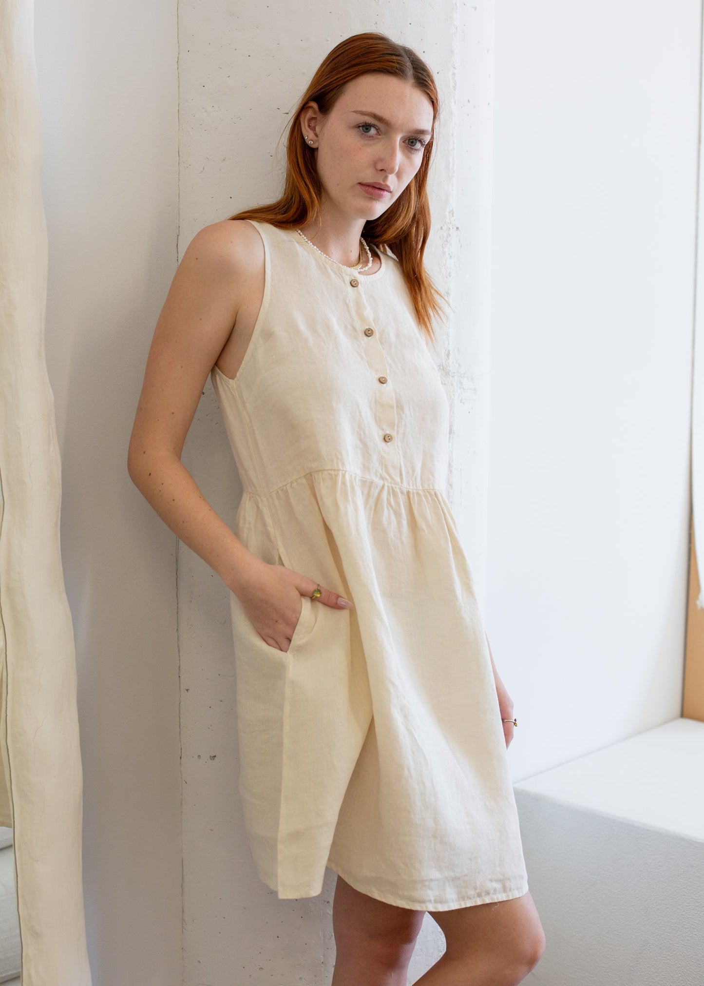 Linen Sleeveless Smock Dress in S view 5 - Linen Sleeveless Dresses For Women