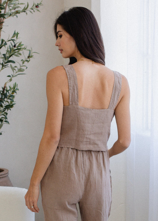 Linen Strap Tank in XS view 2 - Linen Strap Tank Top