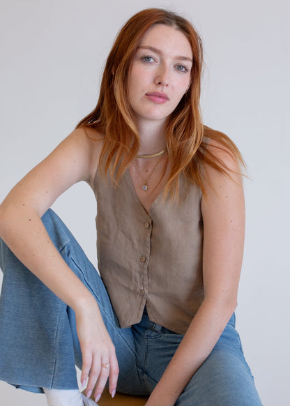 Linen Vest in S view 5 - Linen Vest Womens (layer)