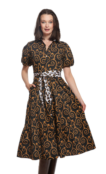 Litchfield Dress Black and Gold Swirl Print in L view 4 - Print Dress