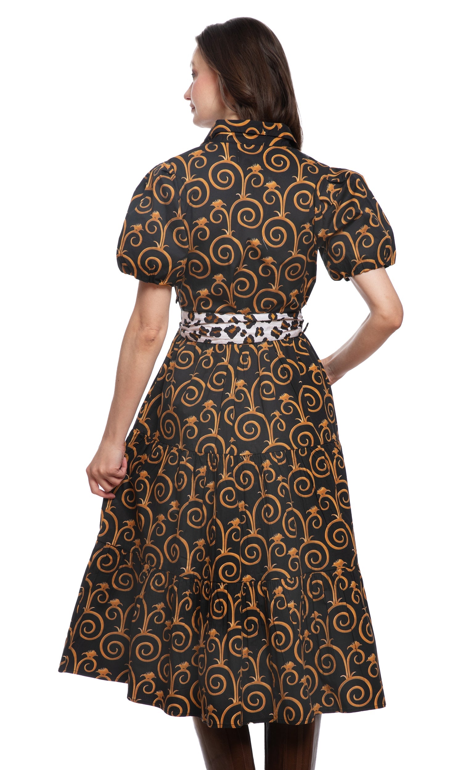 Litchfield Dress Black and Gold Swirl Print in XL view 5 - Print Dress