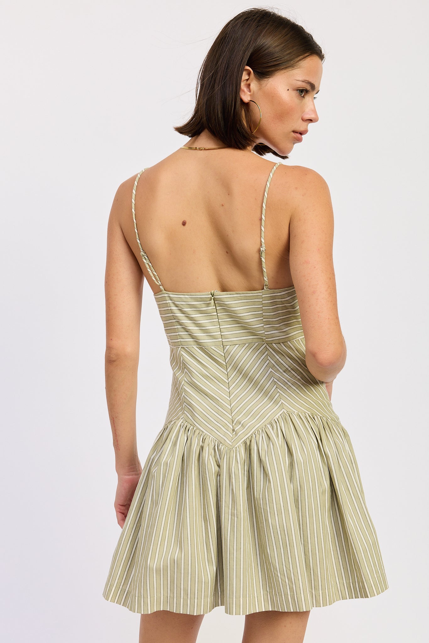 Loden Mini Dress in Sage Stripe view 3