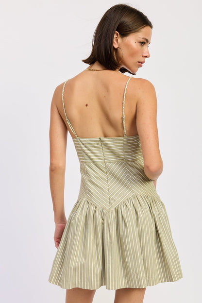 Loden Mini Dress in Sage Stripe view 3