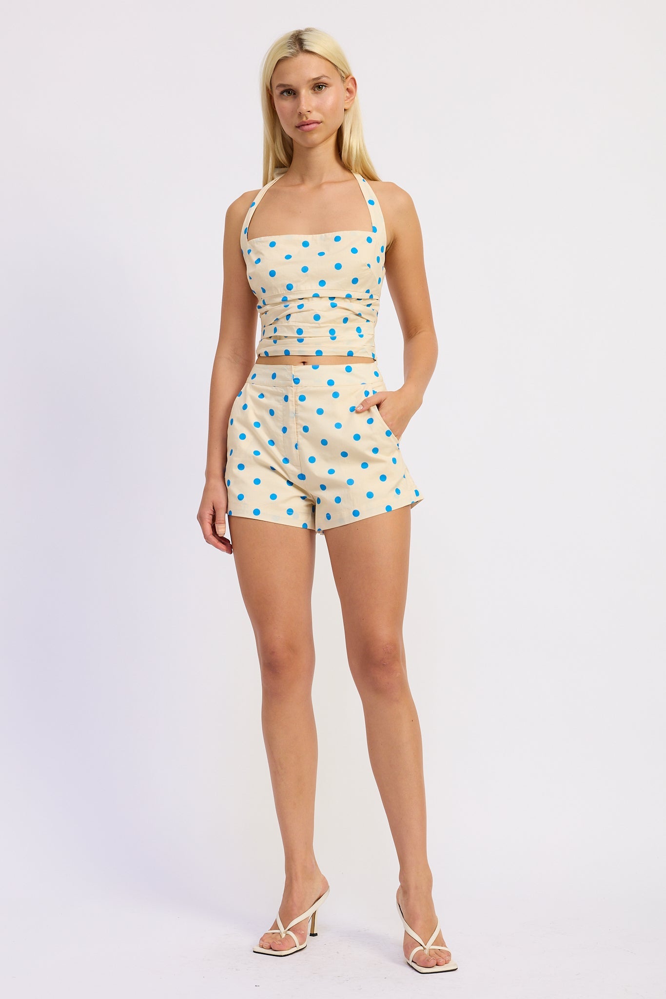 Lola Shorts in Ivory Blue Polka Dot - Lola Shorts Thrills (bottom)