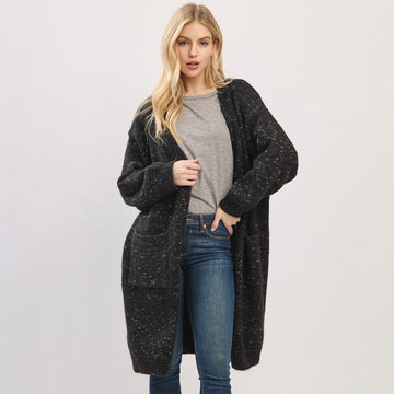 Long Button Front Soft Cozy Oversized Cardigan Top in Black - Relaxed Fit - Long Button Cardigan Womens