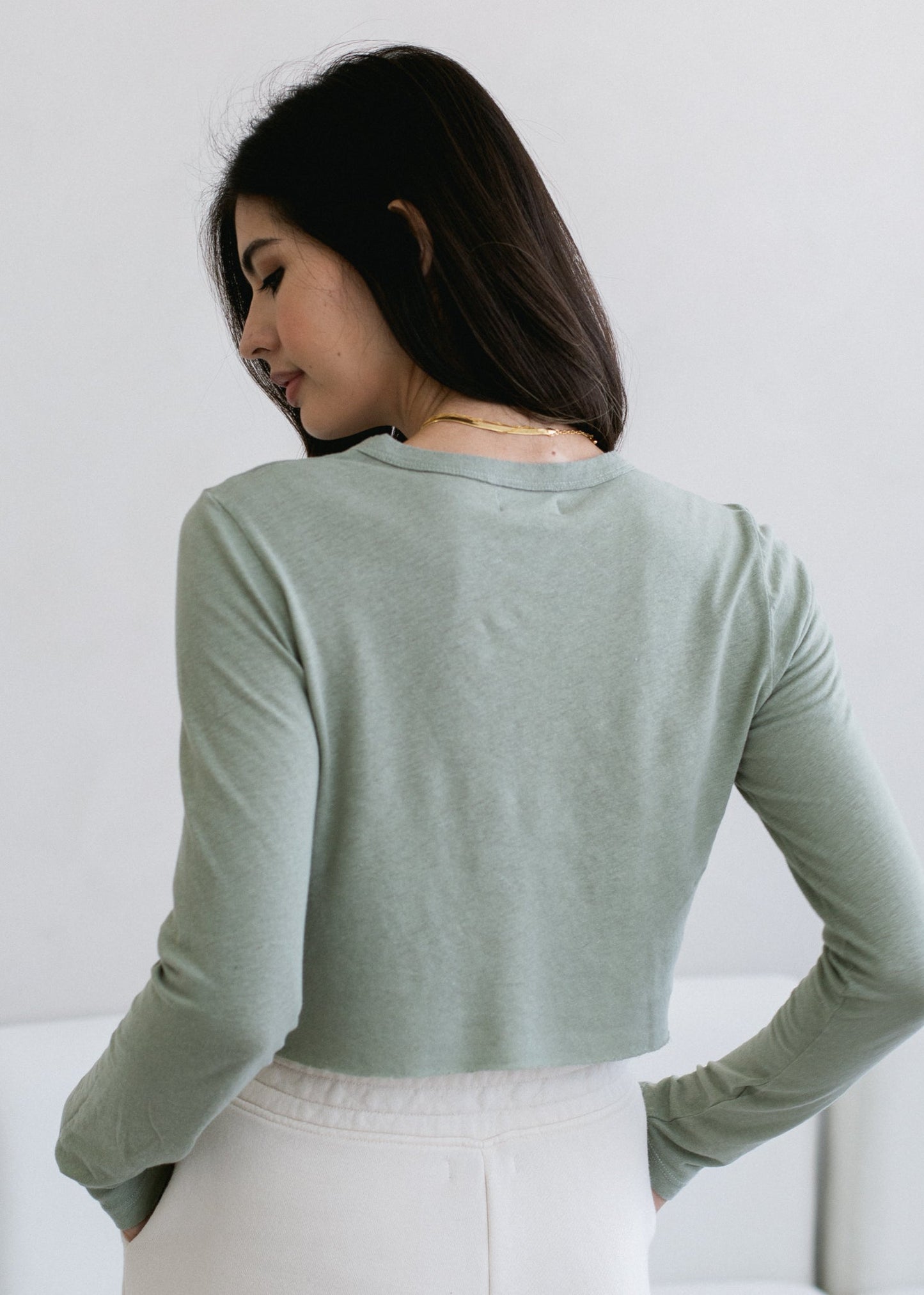Long Sleeve Baby Crop Tee in XS view 3 - Long Baby Teeth (top)