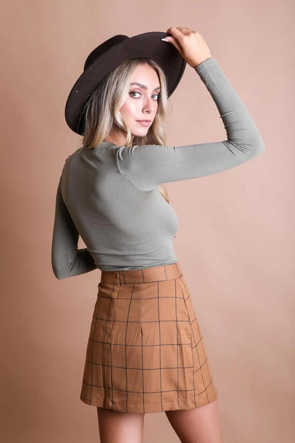 Long Sleeve Fitted Crop Top - MeeeShop Women's Fashion