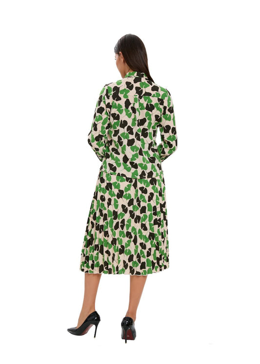 Long Sleeve Spring Print Two Piece Midi Dress Set in S view 2 - Long Spring Dresses