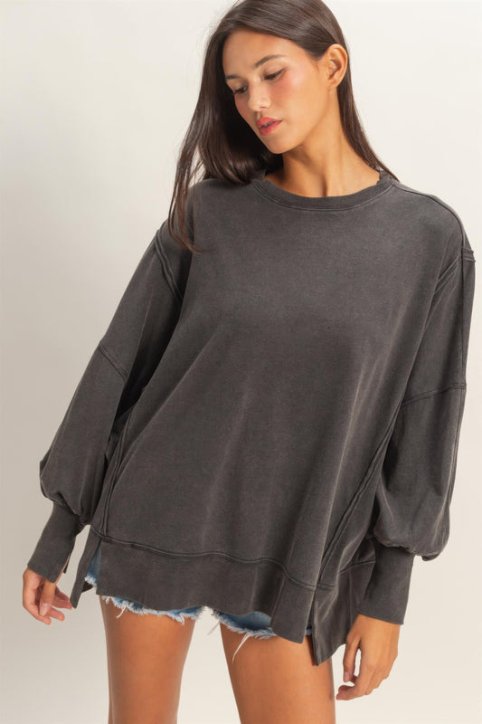 hyfve oversized seam Hyfve Oversized Seam Detail Long Sleeve Top Black (top) - shop at us.meeeshop