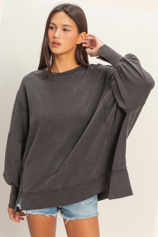 hyfve oversized seam Hyfve Oversized Seam Detail Long Sleeve Top view 2 (top) - shop at us.meeeshop