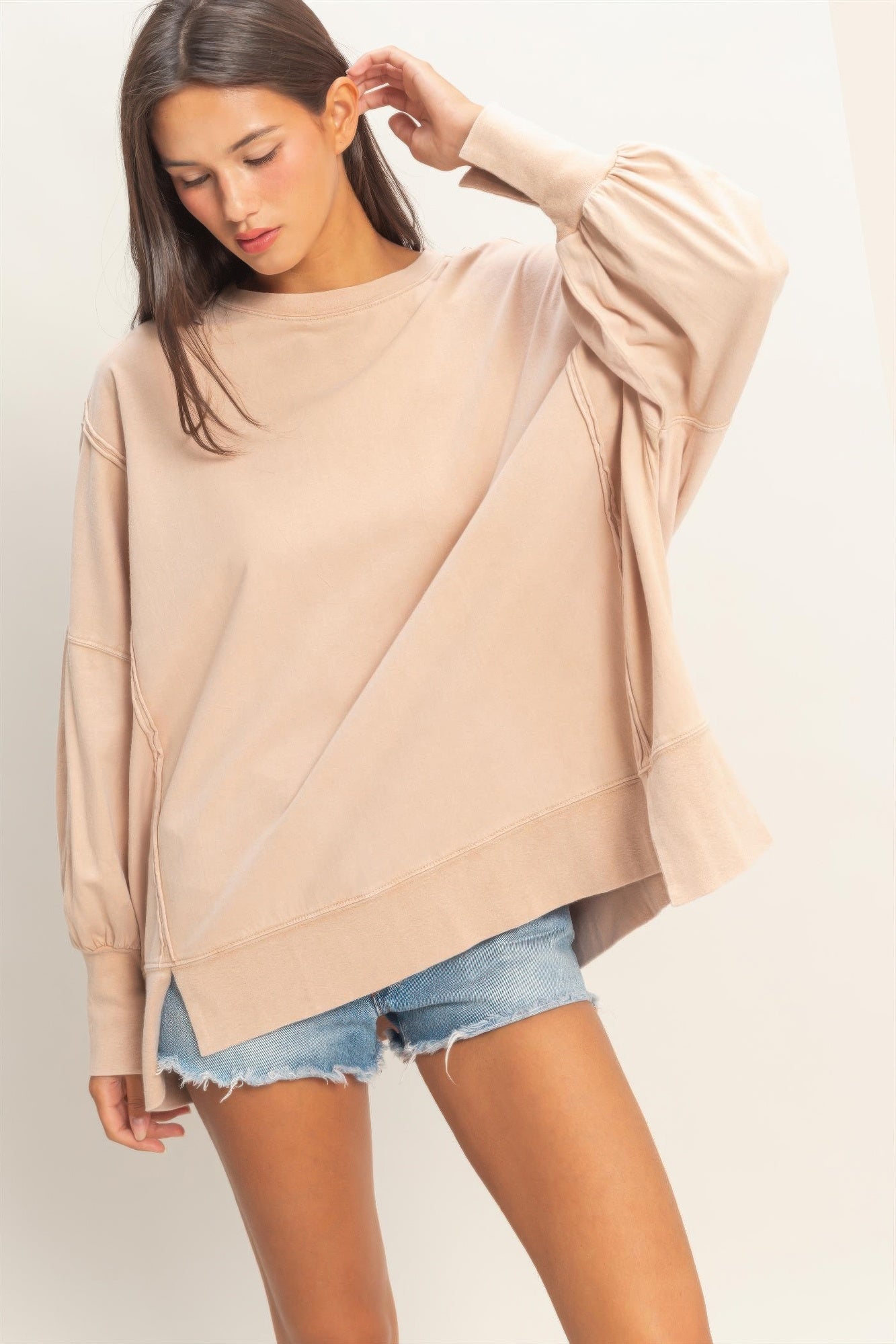hyfve oversized seam Hyfve Oversized Seam Detail Long Sleeve Top view 6 (top) - shop at us.meeeshop