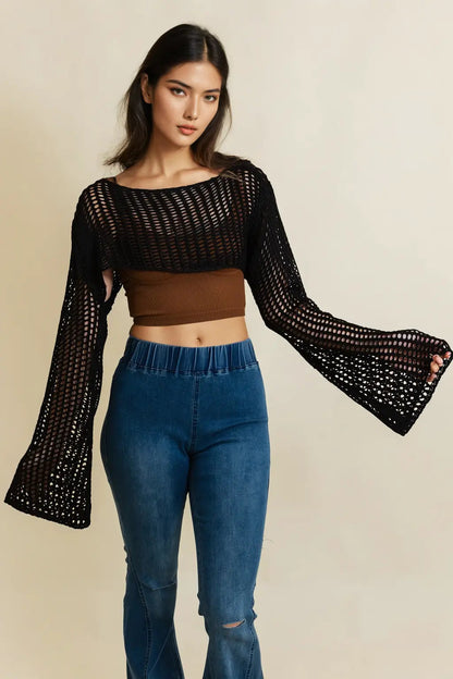 Loom Knitted Cropped Sweater - MeeeShop Women's Fashion
