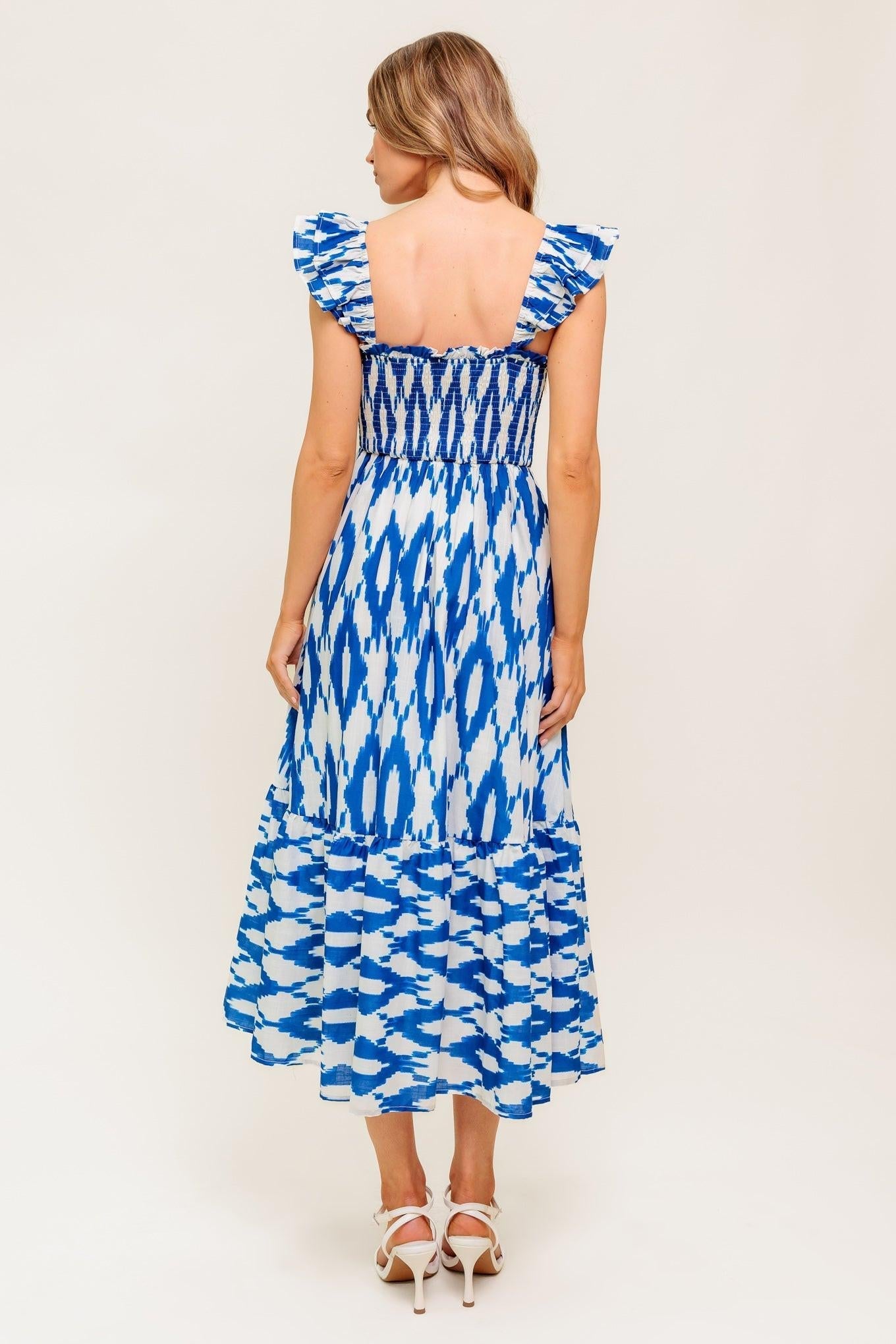 Lost in the Details Woven Midi Dress in IVORY BLUE view 4