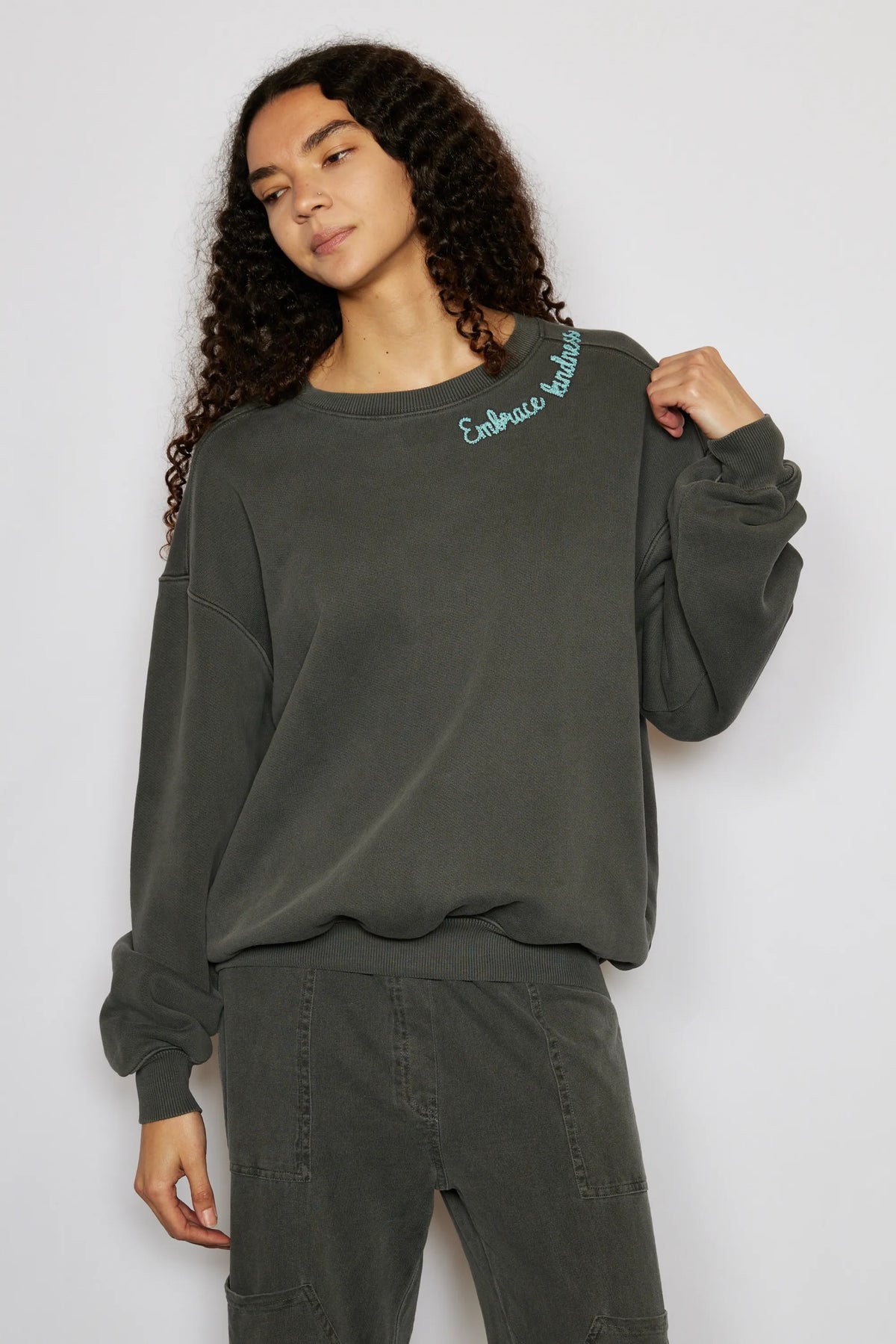 Love More Vintage Sweatshirt in Lime view 16 - Love More T Shirt (top)