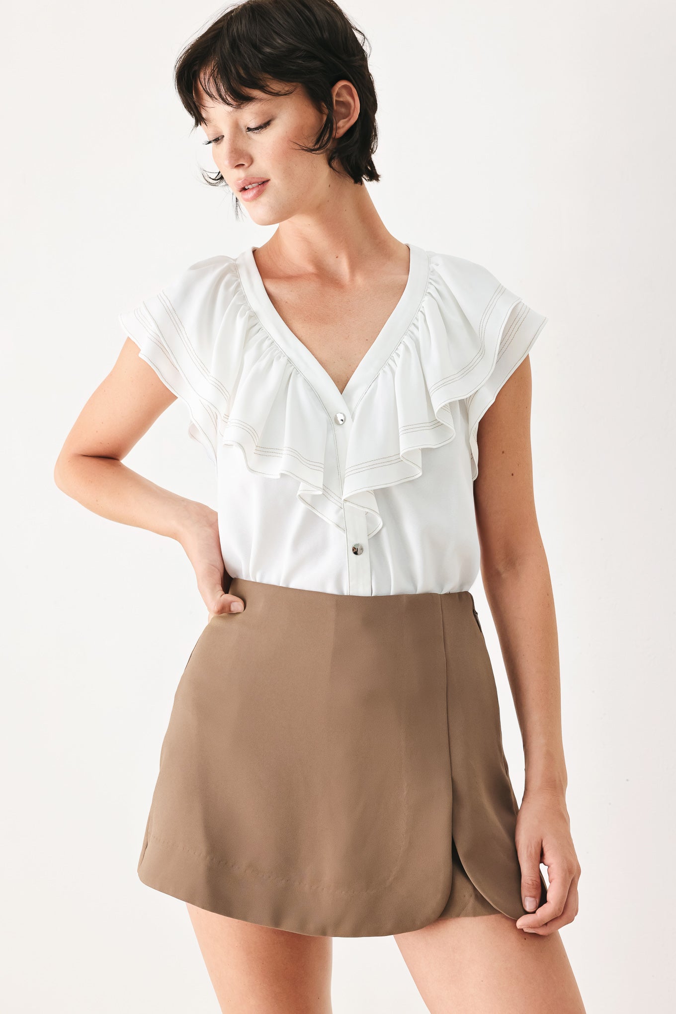 Lovely Afternoon Woven Skort in WHITE view 4 (bottom)