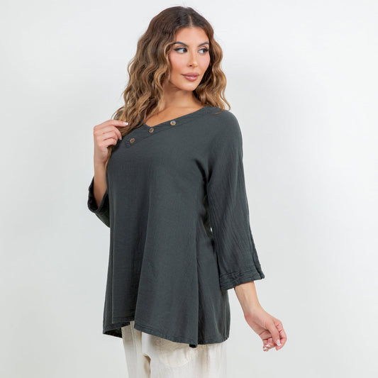 Lu V-neck Top 100% Cotton Gauze in 0 (XS/S) - 100 Cotton Tops For Women