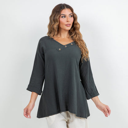 Lu V-neck Top 100% Cotton Gauze in 0 (XS/S) view 9 - 100 Cotton Tops For Women