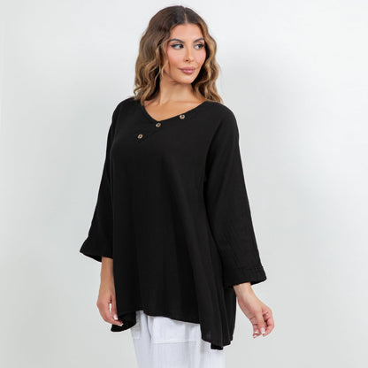 Lu V-neck Top 100% Cotton Gauze in 1 (S/M) view 14 - 100 Cotton Tops For Women