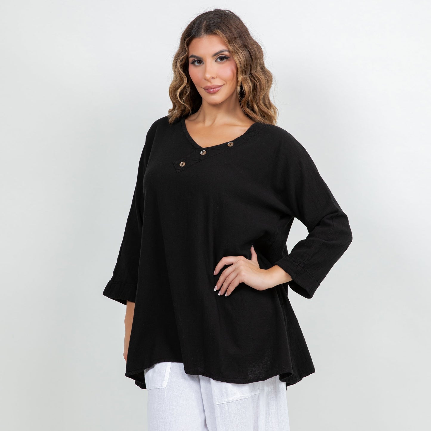 Lu V-neck Top 100% Cotton Gauze in 1 (S/M) view 15 - 100 Cotton Tops For Women