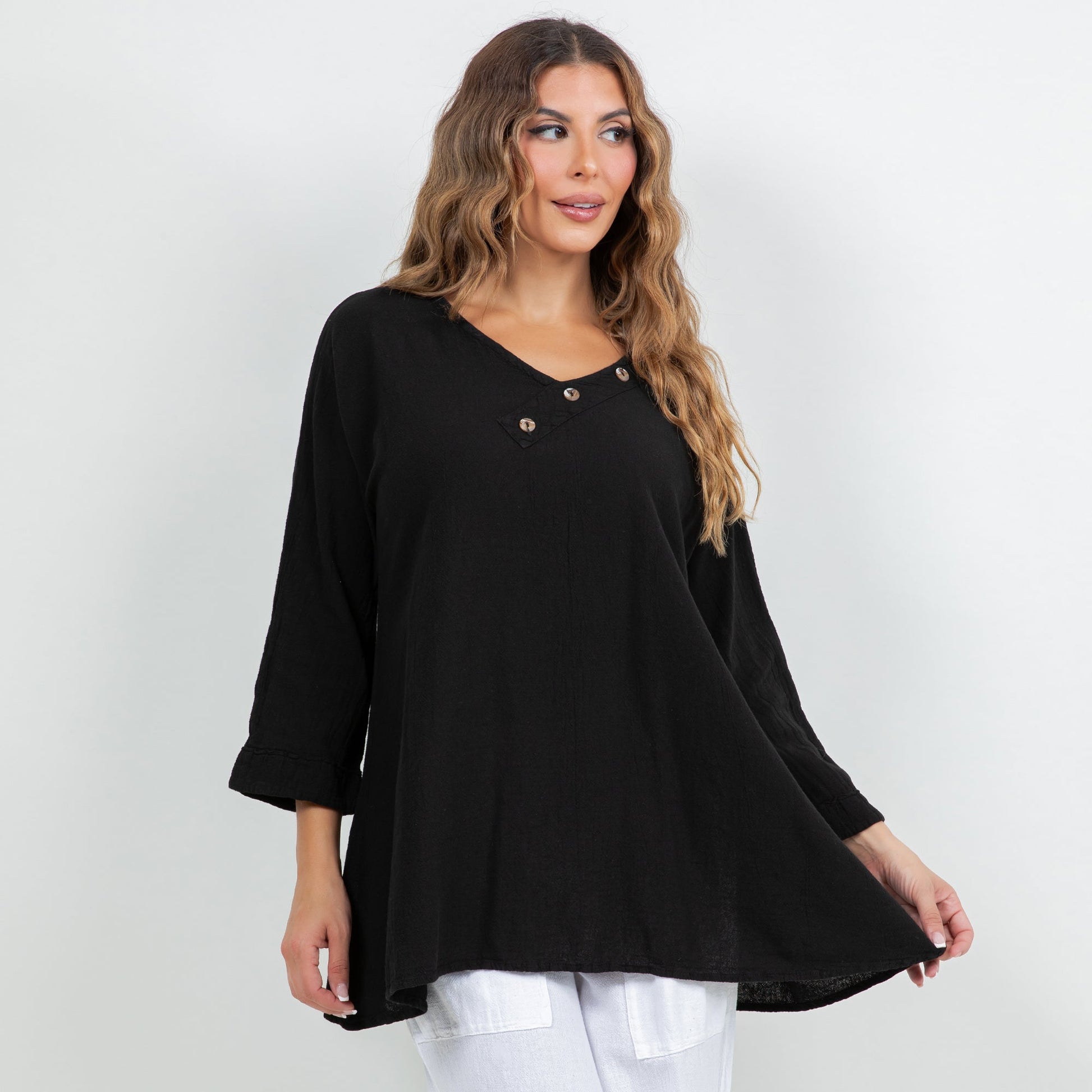 Lu V-neck Top 100% Cotton Gauze in 1 (S/M) view 16 - 100 Cotton Tops For Women