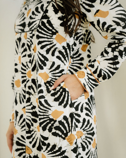 lucille abstract floral Lucille Abstract Floral Print Split V Neck Long Dress with Sleeves view 6 (dress) - shop at us.meeesh
