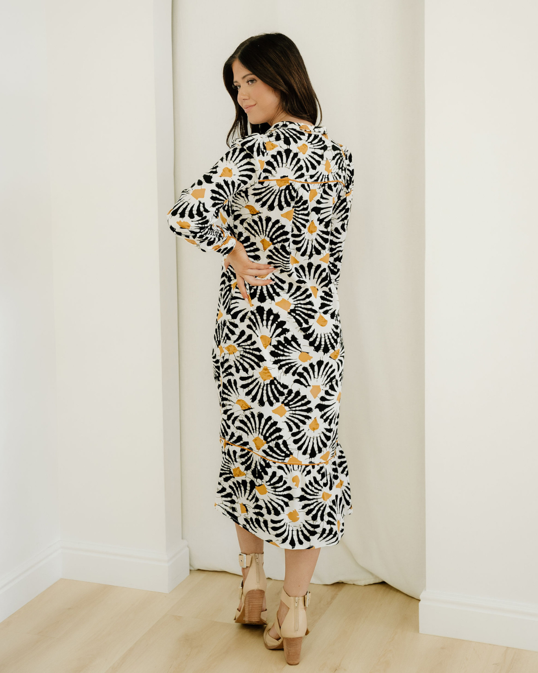 lucille abstract floral Lucille Abstract Floral Print Split V Neck Long Dress with Sleeves view 8 (dress) - shop at us.meeesh