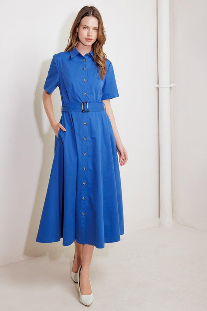 Lucky Me Woven Midi Dress in BLUE view 16