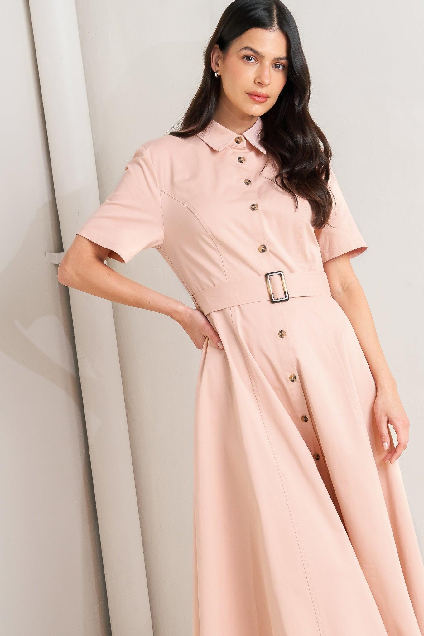 Lucky Me Woven Midi Dress in SOFT PINK view 26