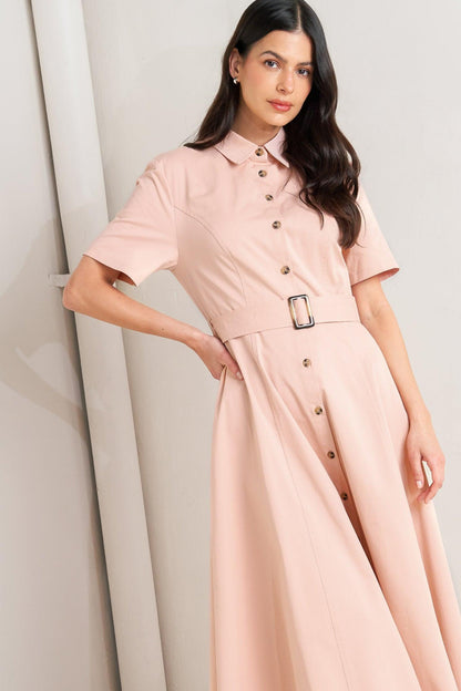 Lucky Me Woven Midi Dress in SOFT PINK view 26