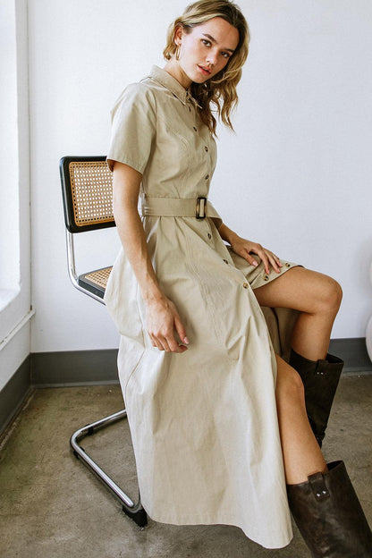 Lucky Me Woven Midi Dress in TAUPE view 7