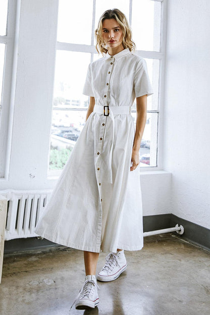 Lucky Me Woven Midi Dress in WHITE view 3