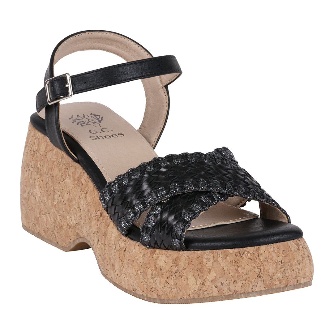 Lucy Black Cross Strap Slingback Platform Sandals Black (bag) - platform sandals, slingback platform sa - shop at us.meeeshop