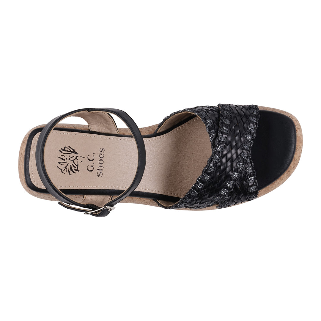 Lucy Black Cross Strap Slingback Platform Sandals Black view 5 (bag) - platform sandals, slingback plat - shop at us.meeeshop