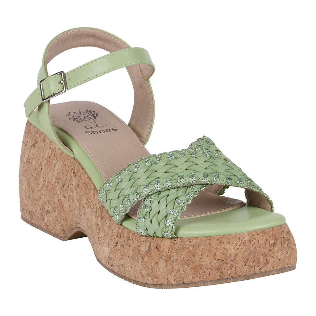 Lucy Green Cross Strap Slingback Platform Sandals Green (bag) - platform sandals, slingback platform sa - shop at us.meeeshop