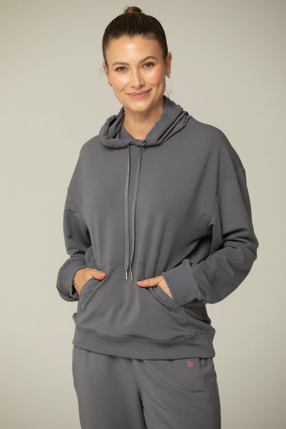 Luna Relaxed Fit Hoodie for Women – Soft Cotton Blend Athleisure Sweatshirt with Kangaroo Pocket in LAVENDER view 10