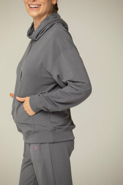 Luna Relaxed Fit Hoodie for Women – Soft Cotton Blend Athleisure Sweatshirt with Kangaroo Pocket in LAVENDER view 11