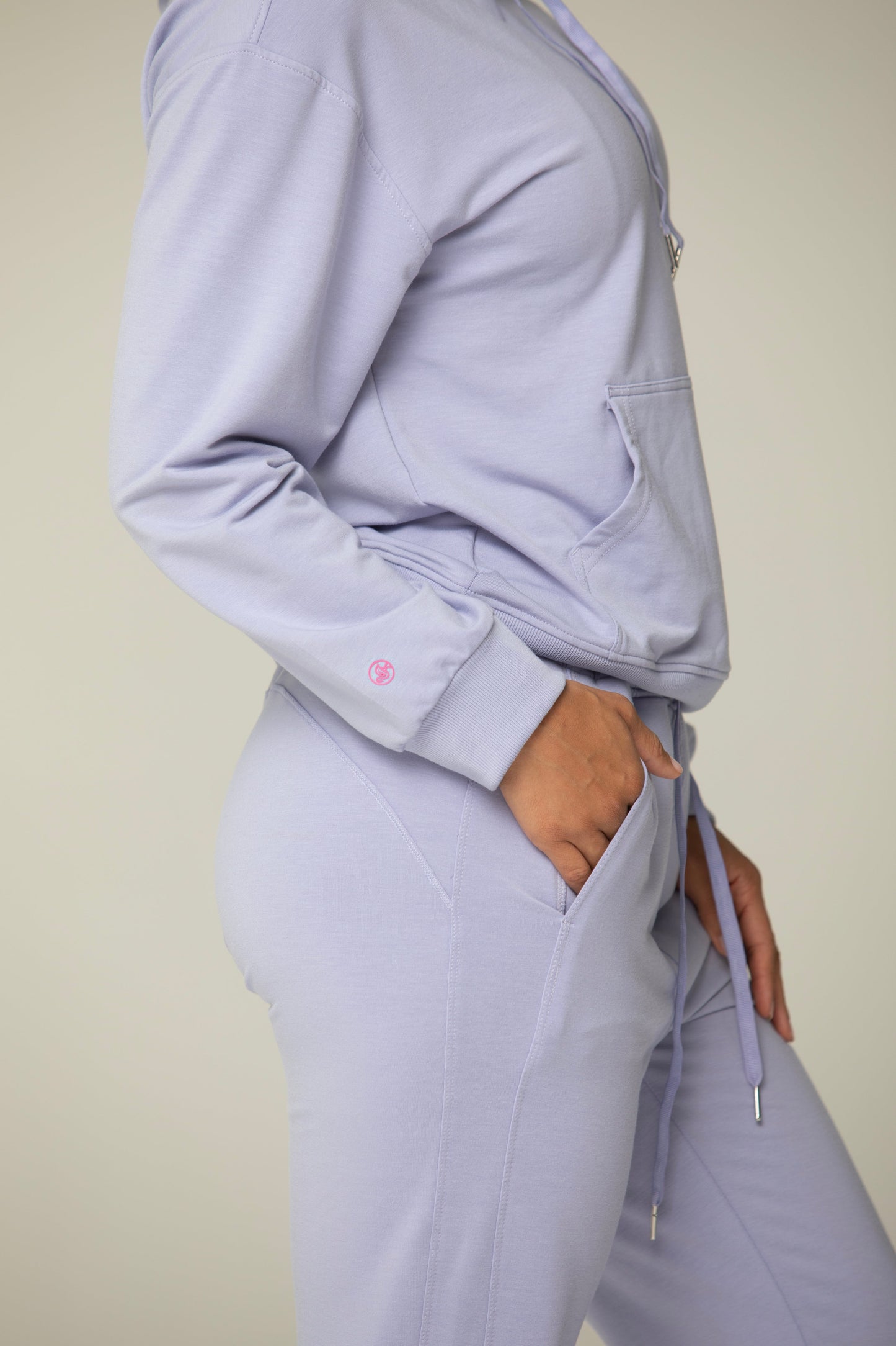 Luna Relaxed Fit Hoodie for Women – Soft Cotton Blend Athleisure Sweatshirt with Kangaroo Pocket in LAVENDER view 9