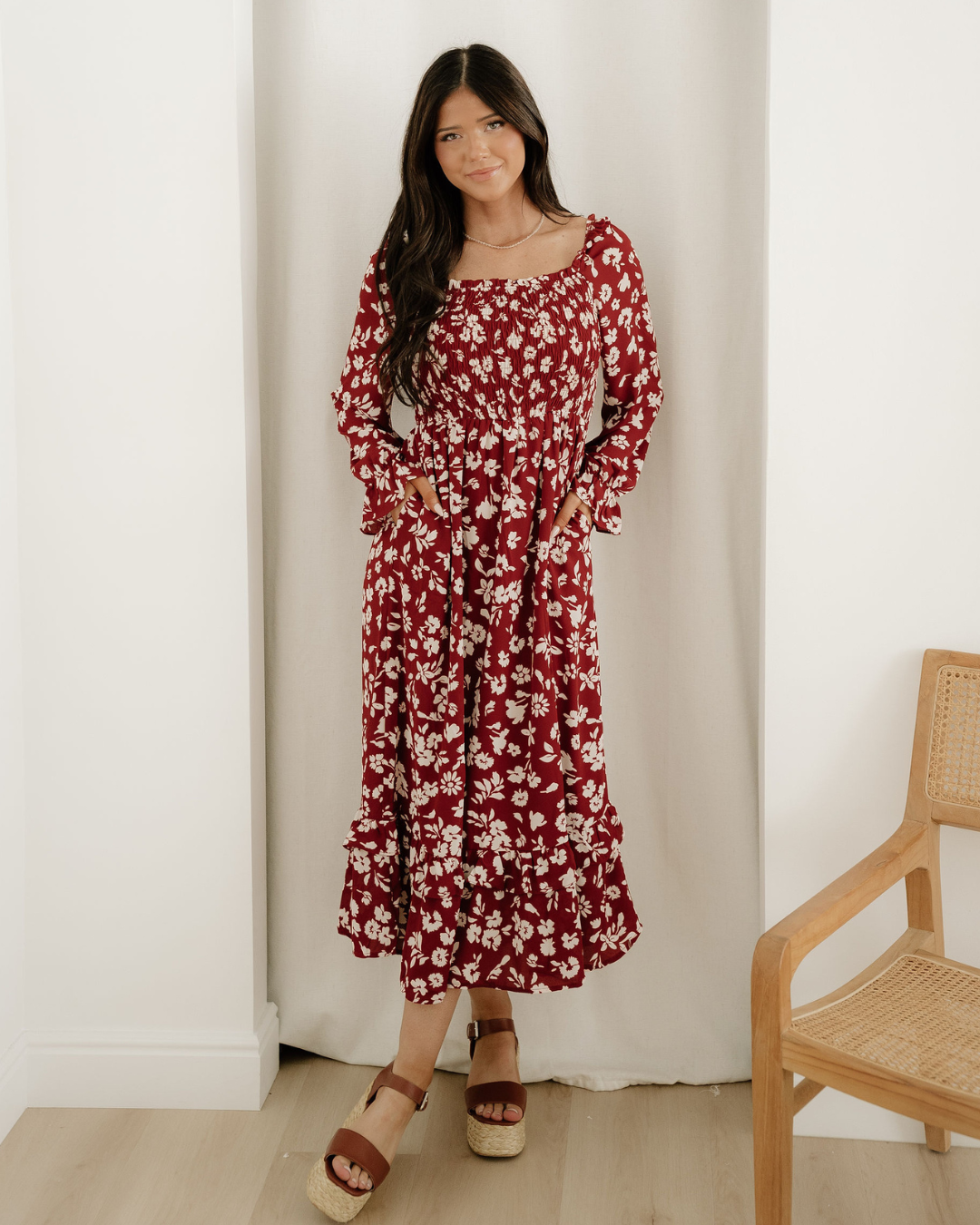 lydia sleeve square Lydia Sleeve Square Neck Smocked Maxi Dress view 2 (dress) - shop at us.meeeshop