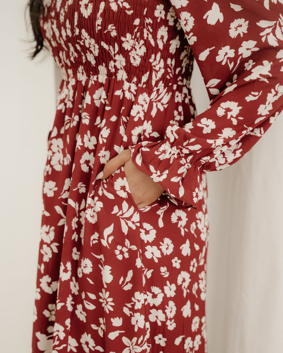 lydia sleeve square Lydia Sleeve Square Neck Smocked Maxi Dress view 6 (dress) - shop at us.meeeshop