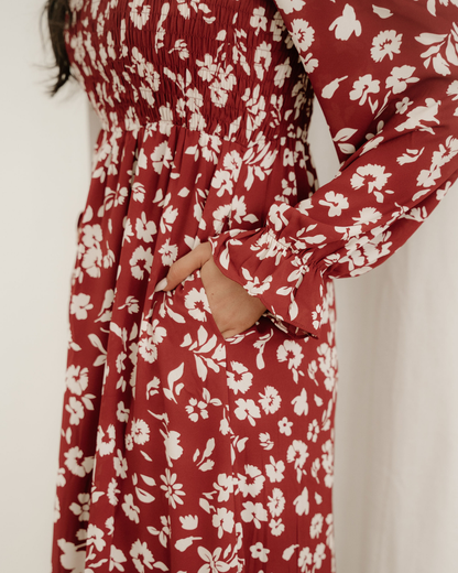 lydia sleeve square Lydia Sleeve Square Neck Smocked Maxi Dress view 6 (dress) - shop at us.meeeshop