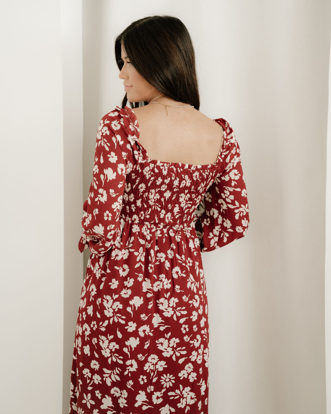 lydia sleeve square Lydia Sleeve Square Neck Smocked Maxi Dress view 8 (dress) - shop at us.meeeshop