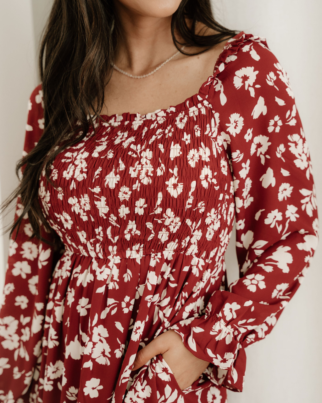 Lydia Sleeve Square Neck Smocked Maxi Dress Red view 4 (dress) - maxi dress, smocked maxi dress - shop at us.meeeshop