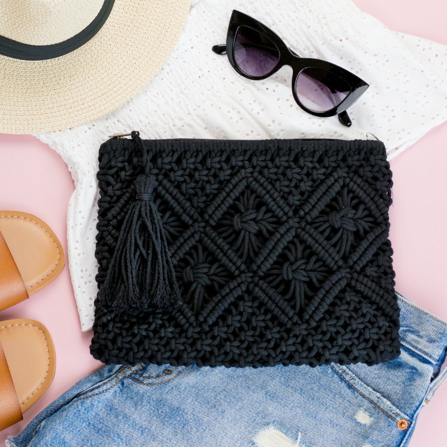 Macrame Tassel Clutch view 7 - Macrame Tassel Bag