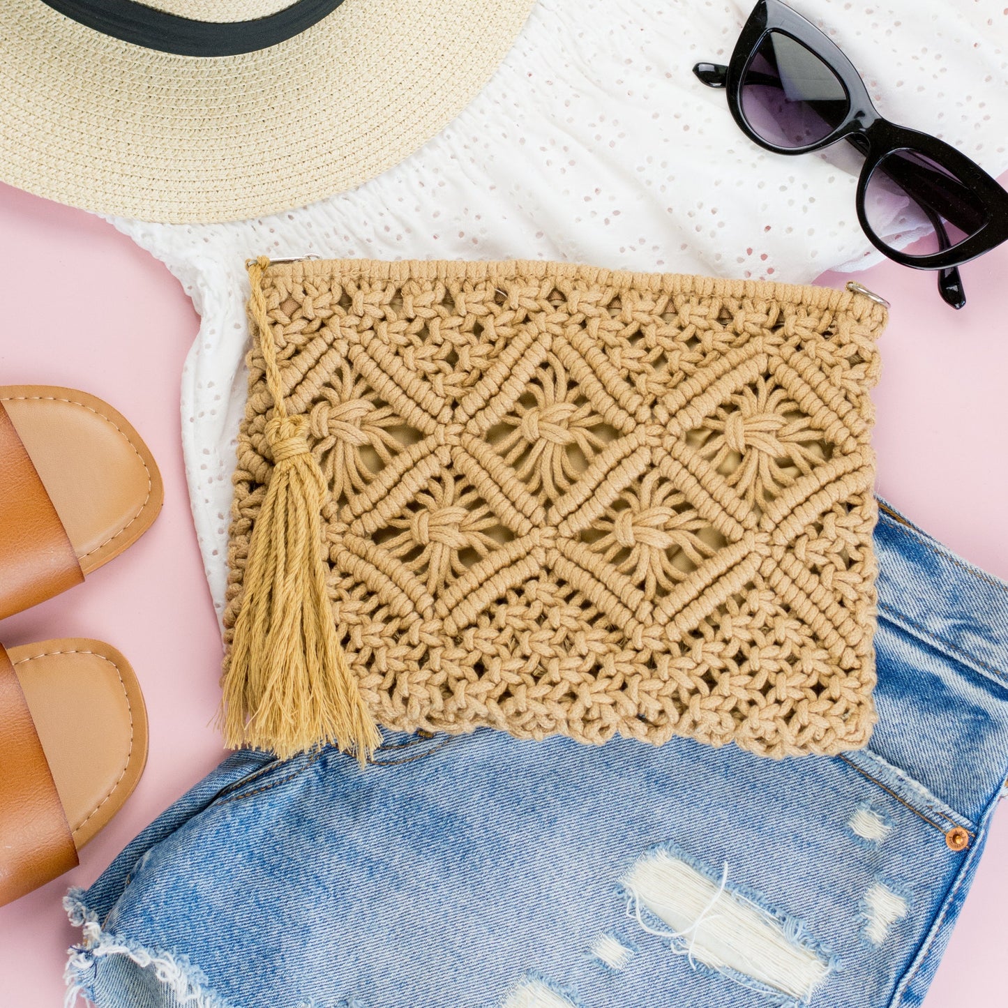 Macrame Tassel Clutch view 8 - Macrame Tassel Bag