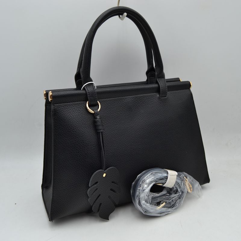 Madeline Love Elegant Tote Handbag with Detachable Shoulder Strap & Round Charm Keychain in Black - Roun Tote
